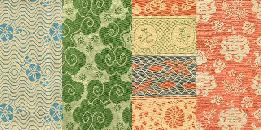 先代土田友湖作　緑地　双子戌に笹 先代土田友湖作 緑地 双子戌に笹