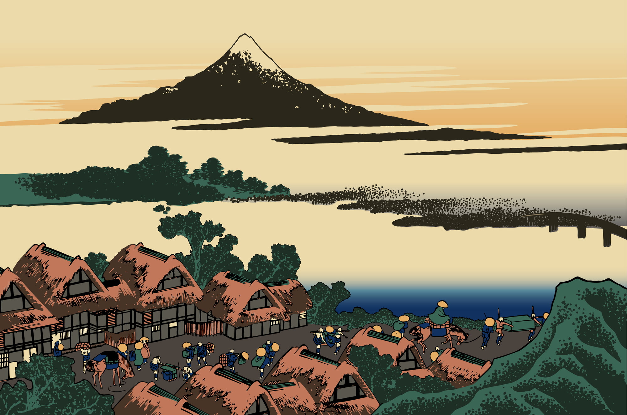日本画 歴史的風景 手描き額装