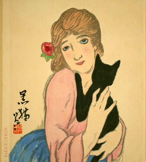 竹久夢二の代表作「女十題：黒猫」